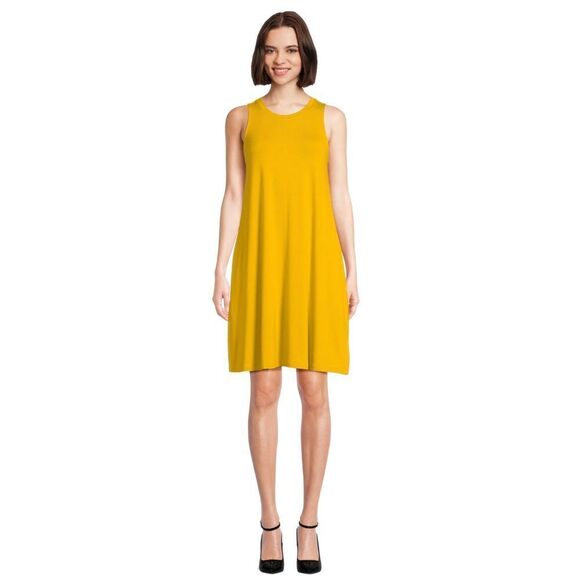 Time & Tru Autumn Gold Sleeveless A-Line Swing Dress Casual Stretch Rayon Size M - Picture 2 of 6
